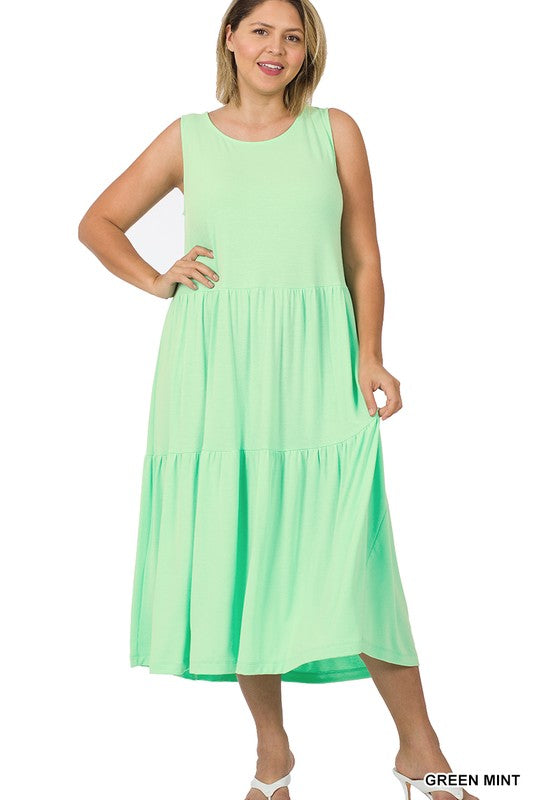 PLUS SLEEVELESS TIERED MIDI DRESS