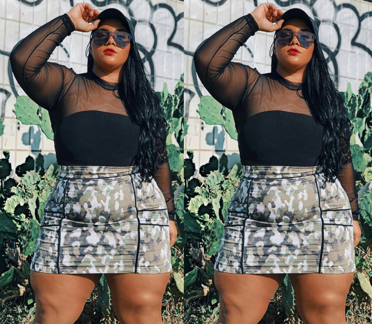 Printed Stitching Plus Size Fat Woman Skirt
