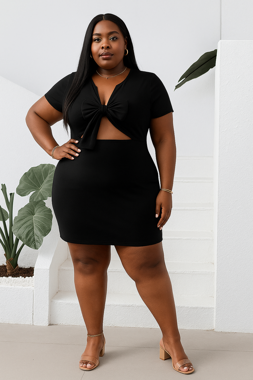 Cutout Tie Front Short Sleeve Dress