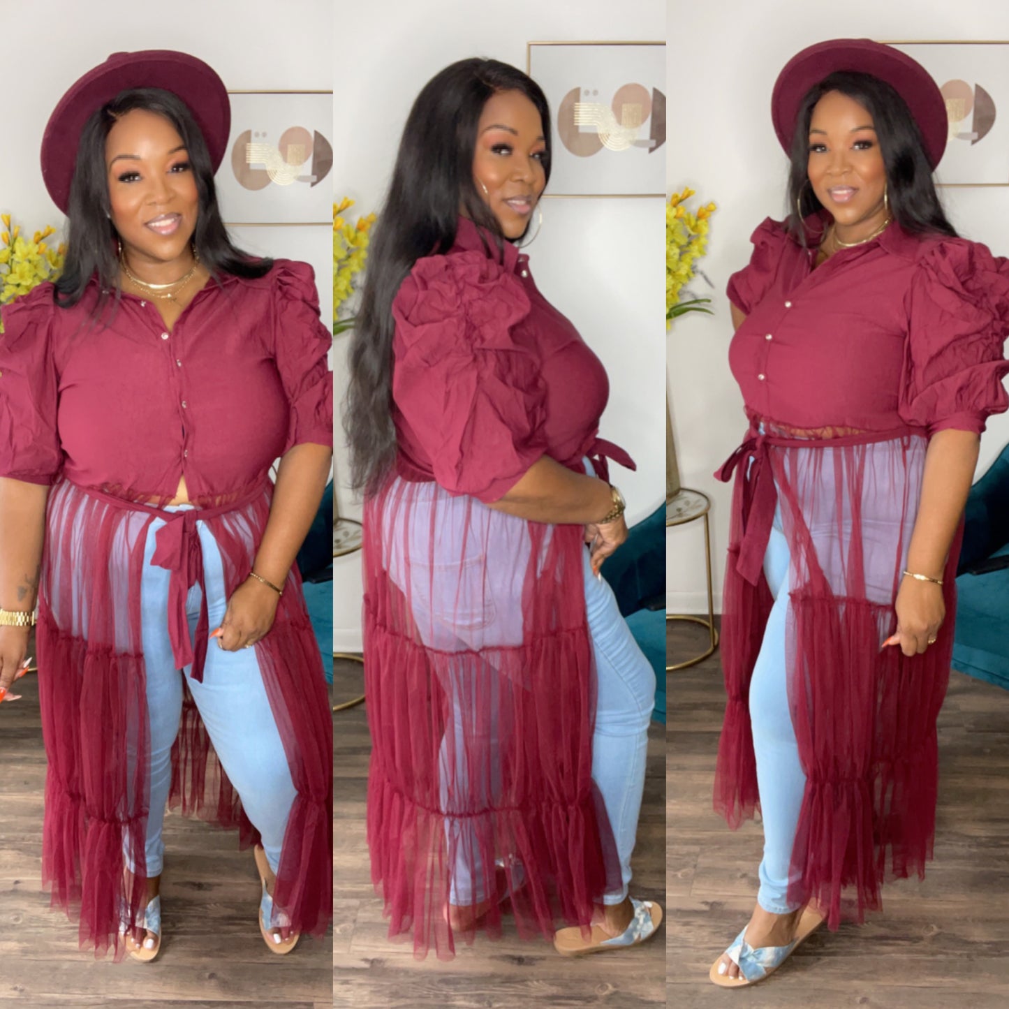 Tiffany Maxi Blouse (Burgundy)
