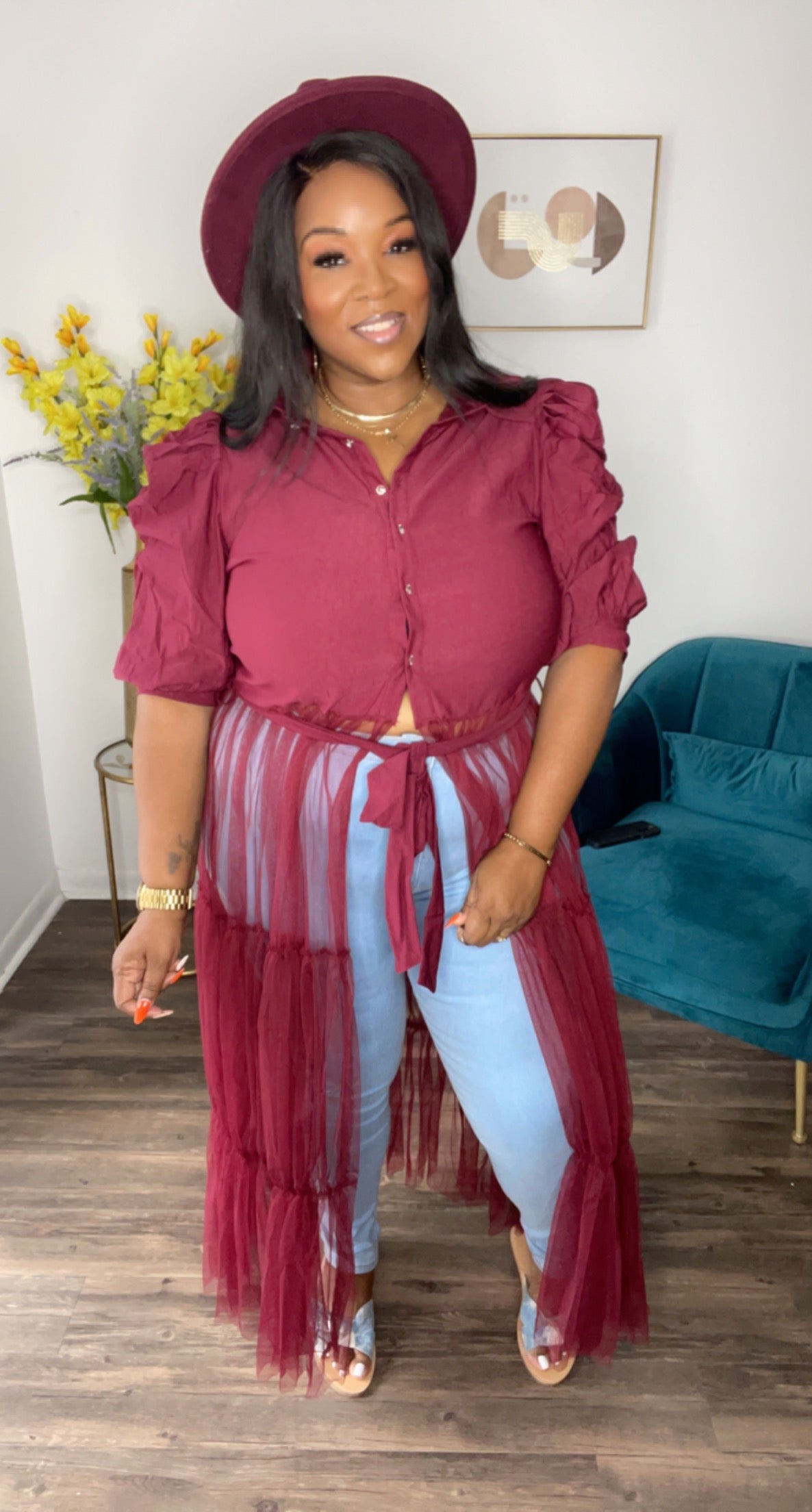Tiffany Maxi Blouse (Burgundy)
