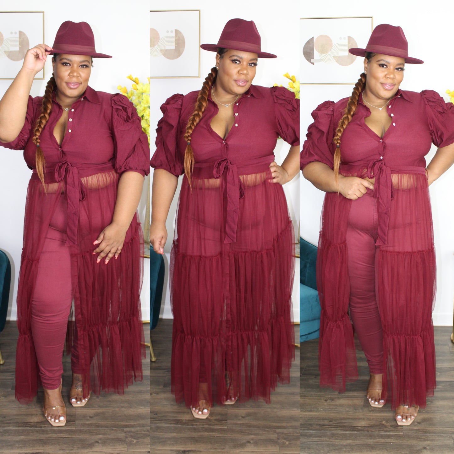 Tiffany Maxi Blouse (Burgundy)