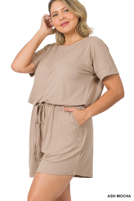 PLUS BRUSHED DTY ROMPER WITH POCKETS
