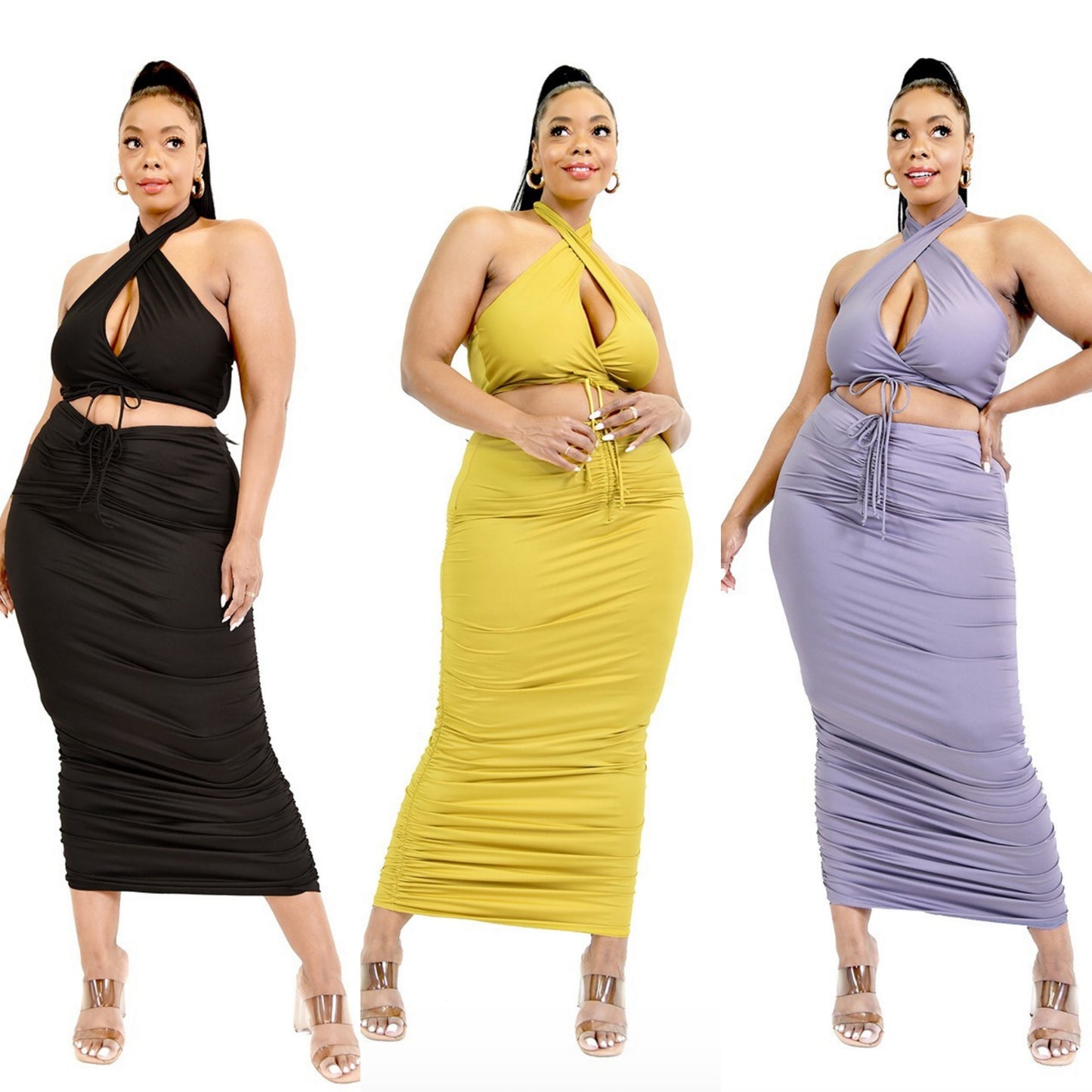 Plus Solid 2 Piece Halter Top Set