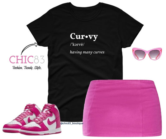 Curvy T-Shirt (White Print)